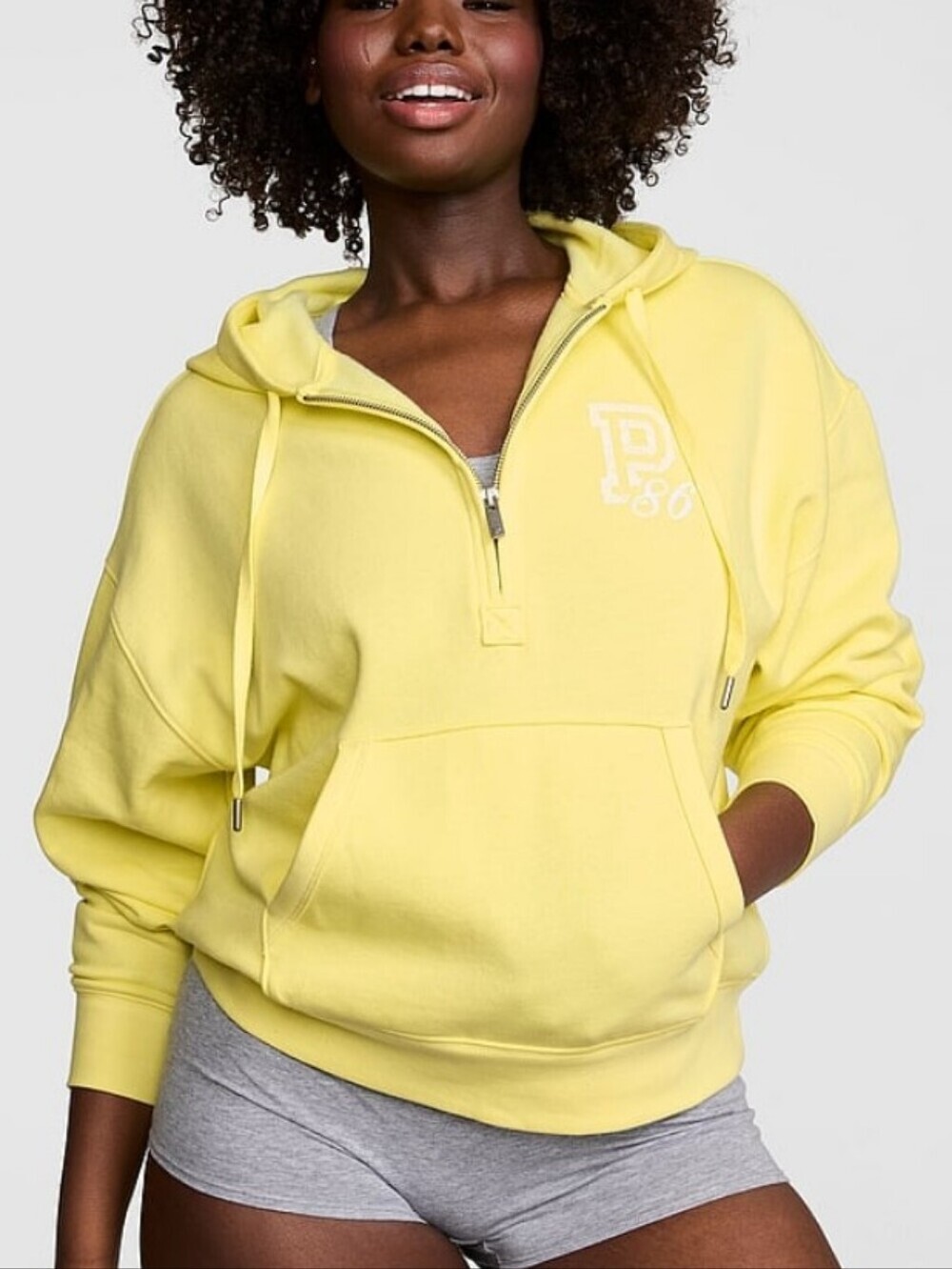 PINK by Victorias Secret HALF ZIP CAMPUS FLEECE HOODIE Embroidered Pineapple Ice